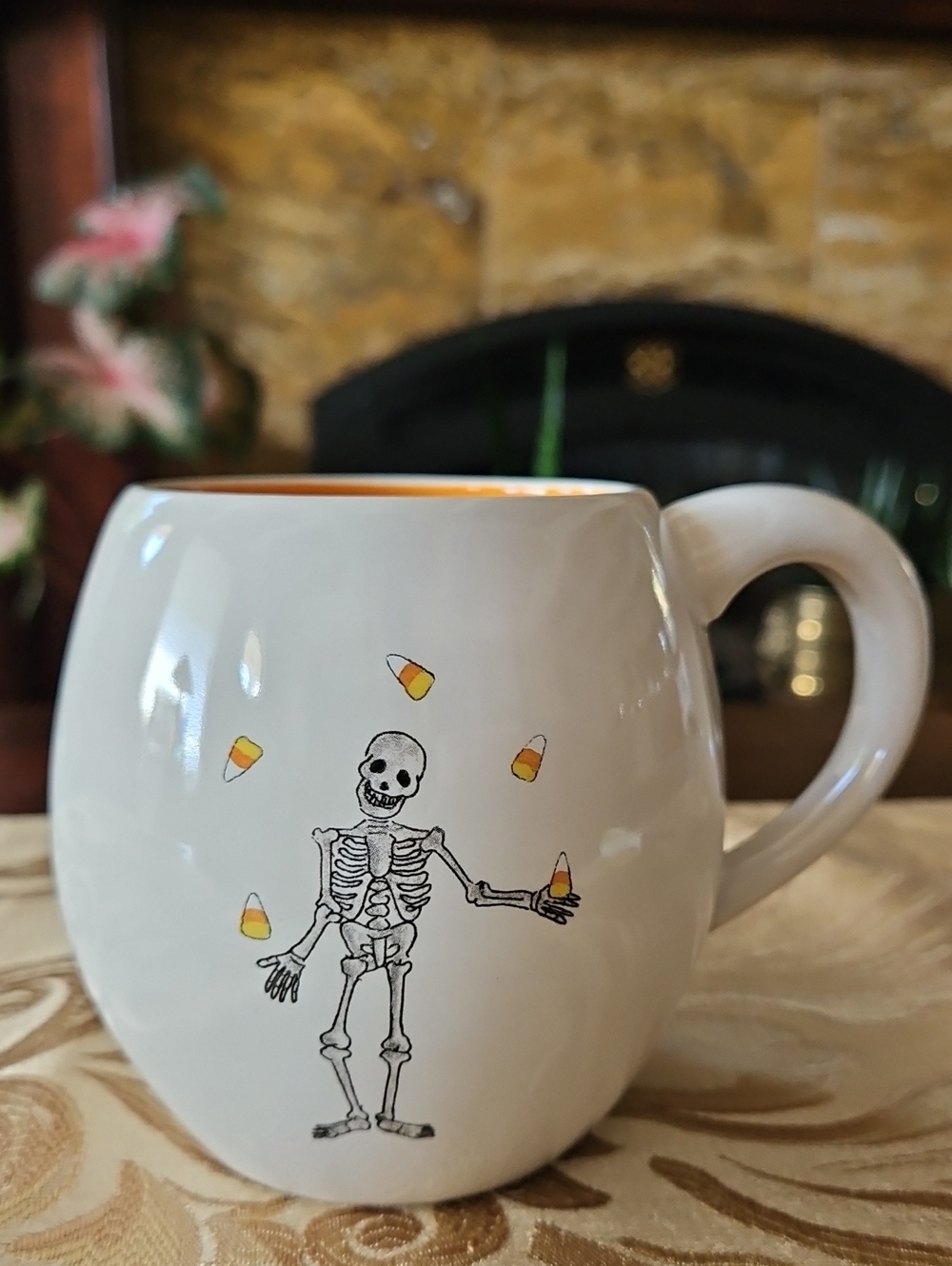 HTF Rae Dunn Halloween Skeleton Juggling Candy Corn Mug